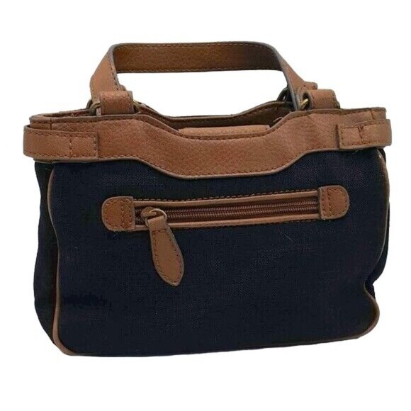 John Romaine Canvas Handbag Black Tan Zip Magnetic Closure Vegan Leather Vintage - Picture 2 of 8